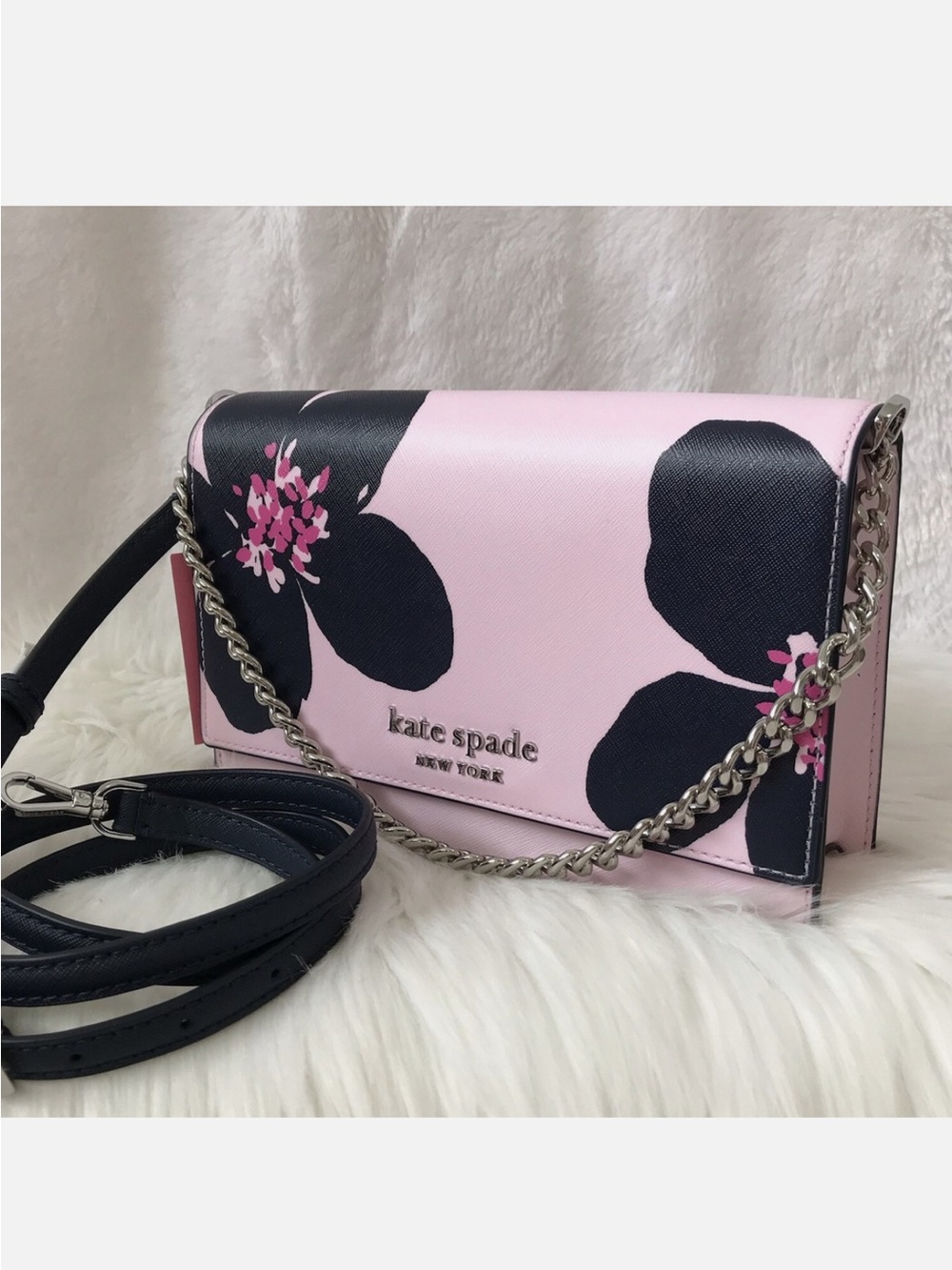 kate spade Pink and Navy Floral Chain Crossbody